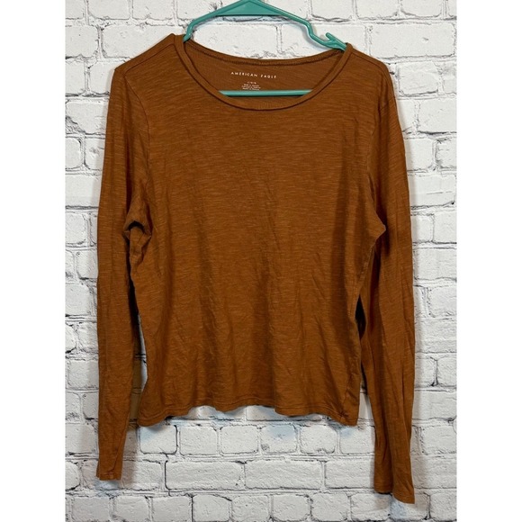 American Eagle Long Sleeve T-Shirt Basic Everyday‎ Top Copper Brown L - Picture 1 of 4